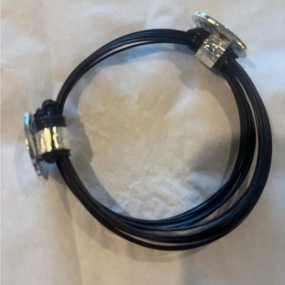 NWOT Silver and Black leather adjustable bracelet with green crystal accents. - Picture 1 of 7